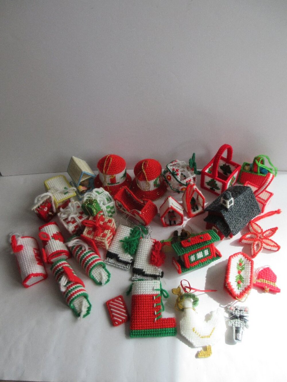 31 Plastic Canvas Handmade 3D Needlepoint Christmas Ornaments 1"-5" Variety